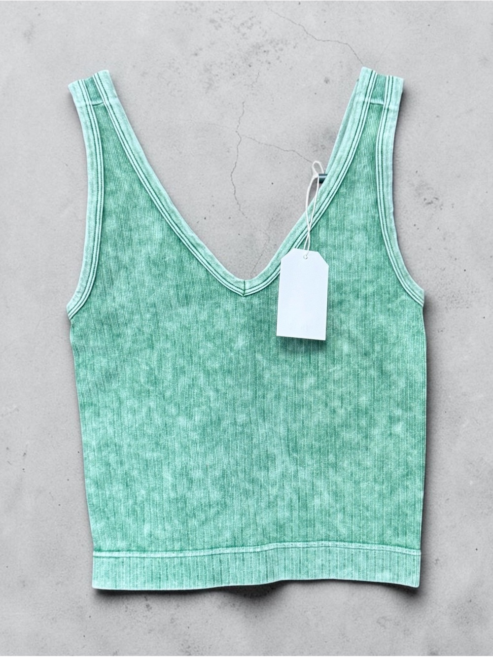 Women’s V-Neck Ribbed Tank Top - Mint Green Cropped